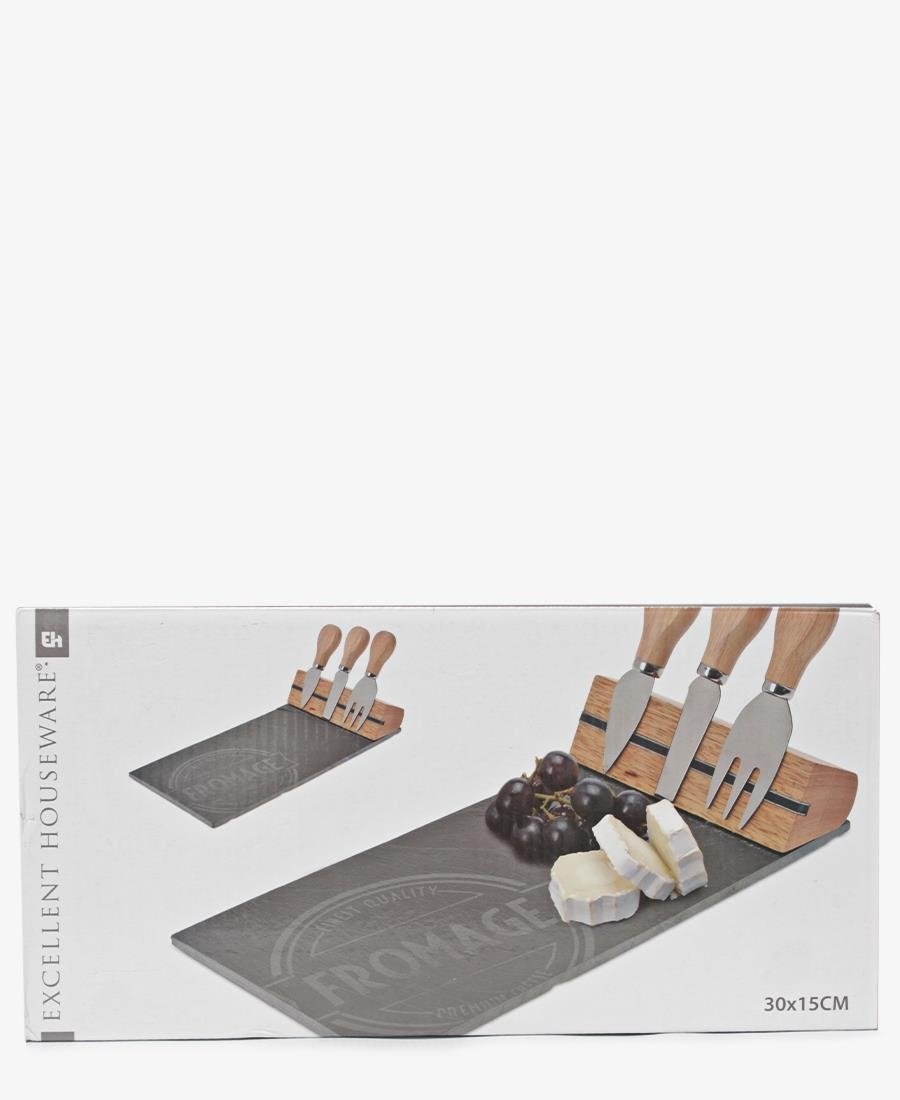 Cheese Board With Knives - Grey
