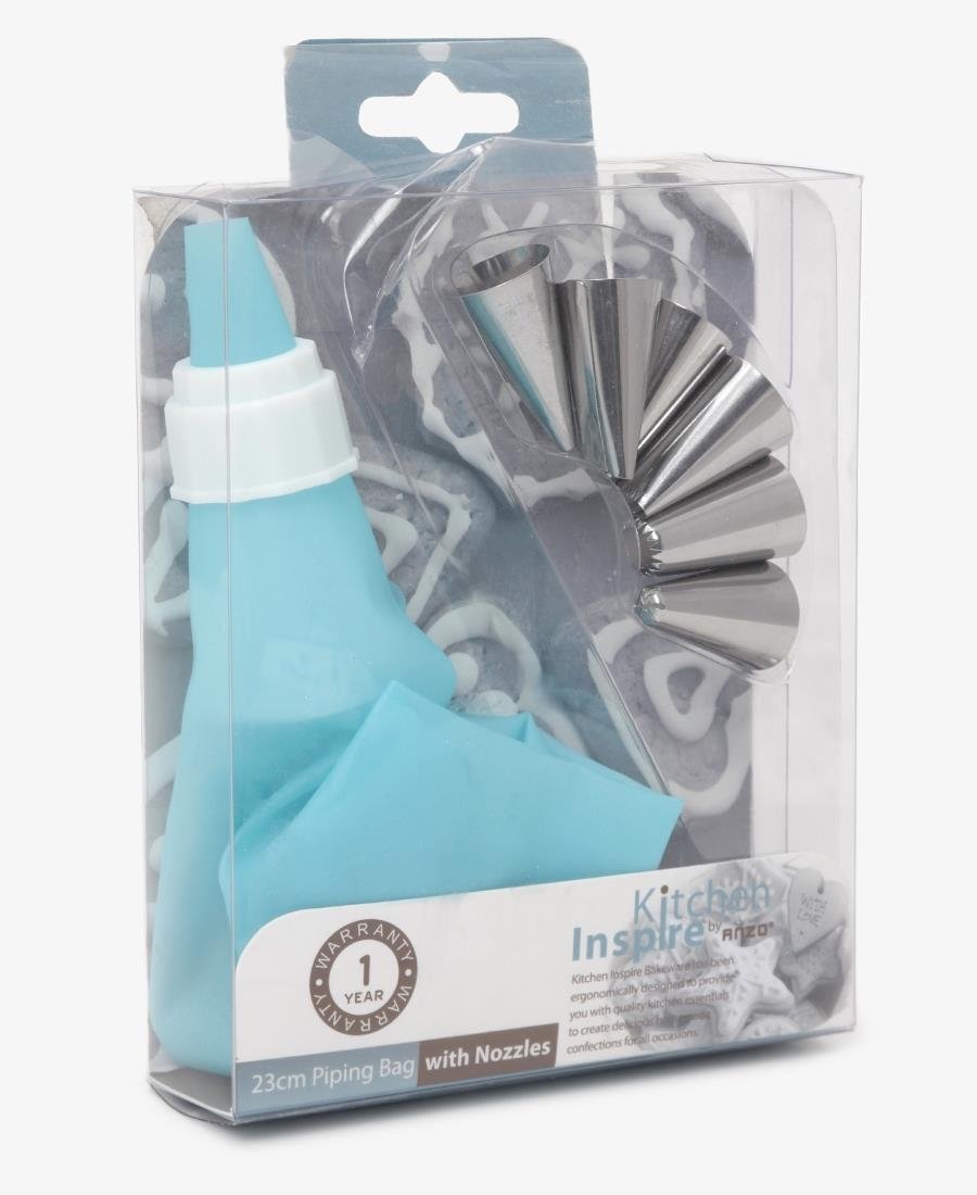 Kitchen Inspire Piping Bag With 6 Nozzles - Blue