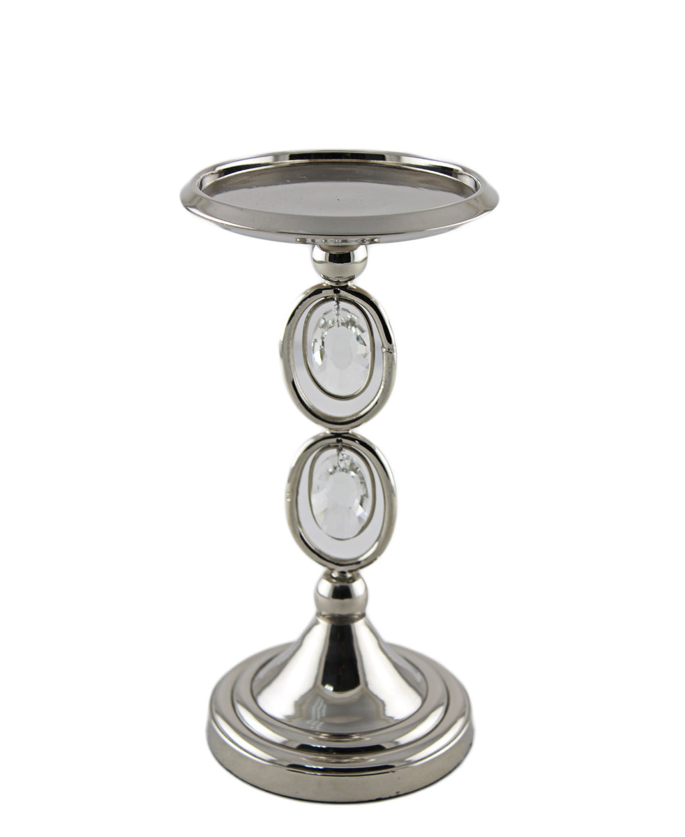 Majestic Candle Holder Crystal Pillar - Silver