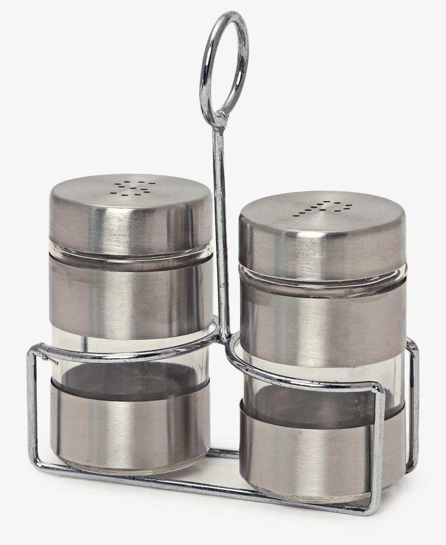 Regent Salt & Pepper Shaker Set With Stand - Silver