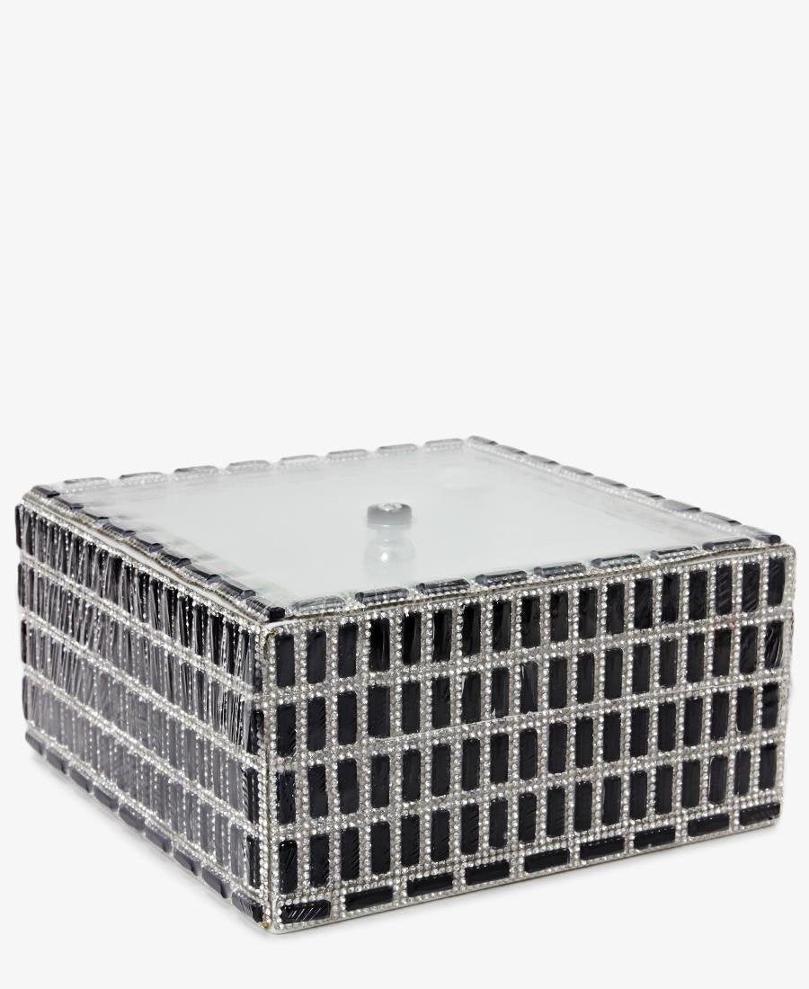 Wooden Storage Box With Glass Lid - Silver