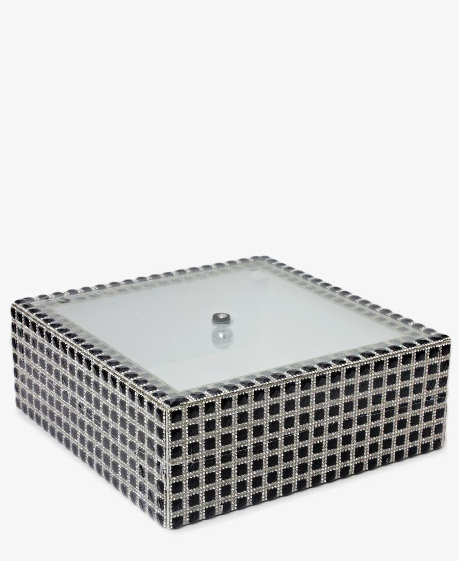 Wooden Storage Box With Glass Lid - Black
