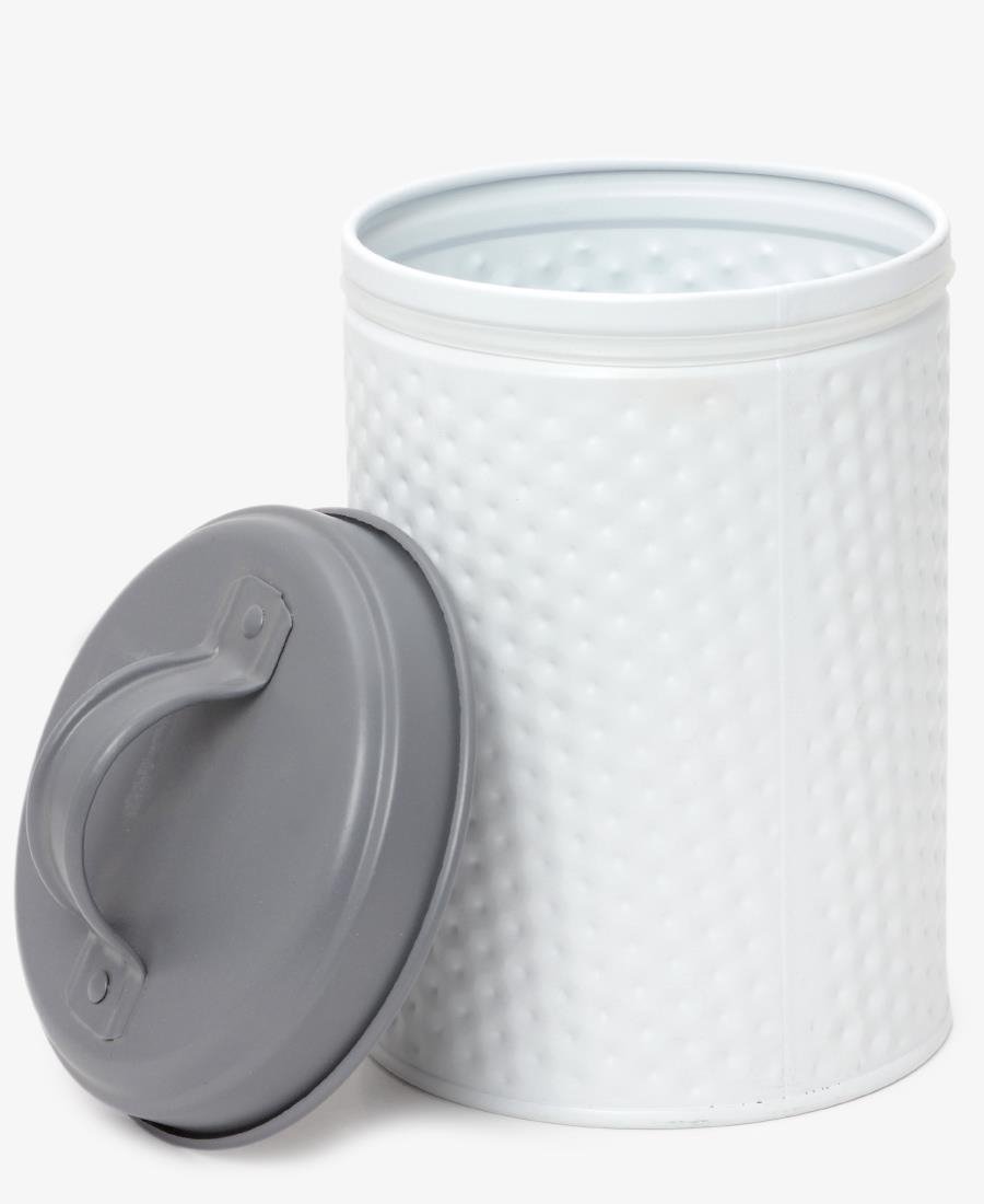 Round Hammered Canister - White