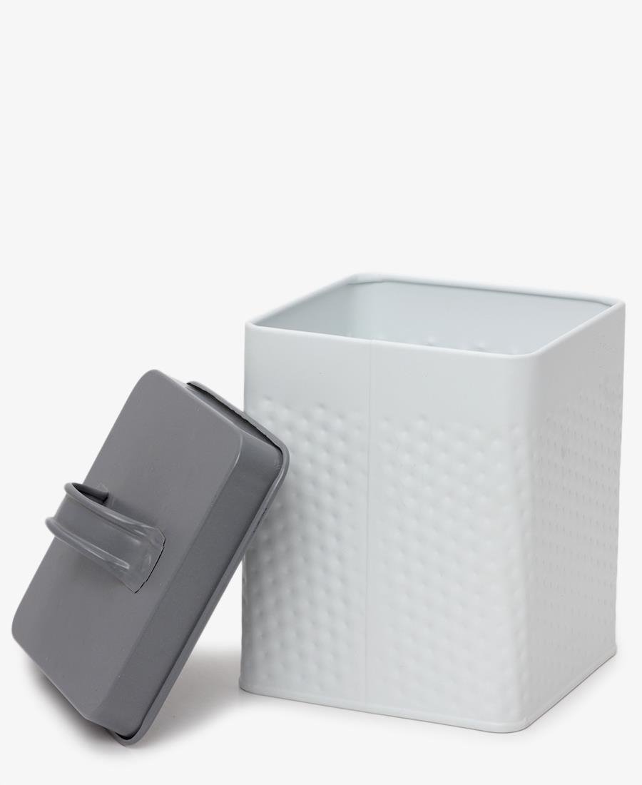 Square Hammered Canister - White