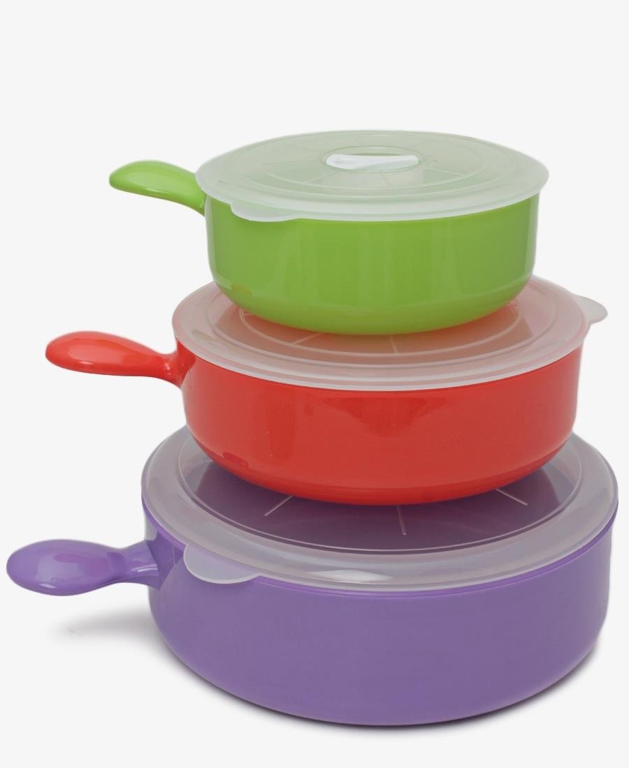 3 Piece Microwave Bowls With Vented Lids - Multi