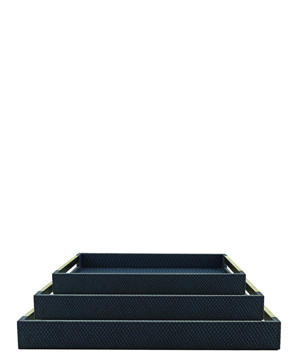Spaces & Places Shagreen Tray 3 Piece - Blue