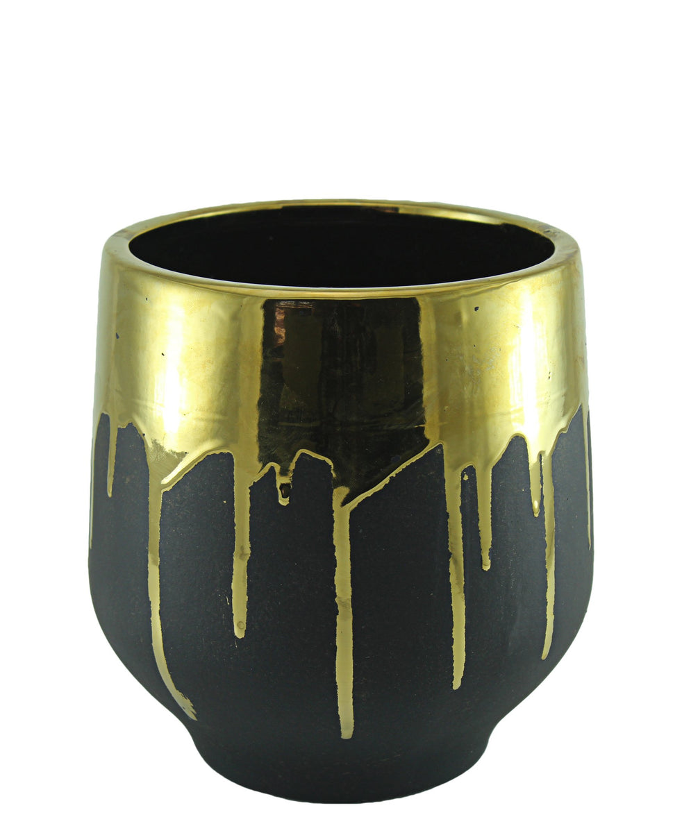 Spaces & Places Gold Drip Short Vase - Black