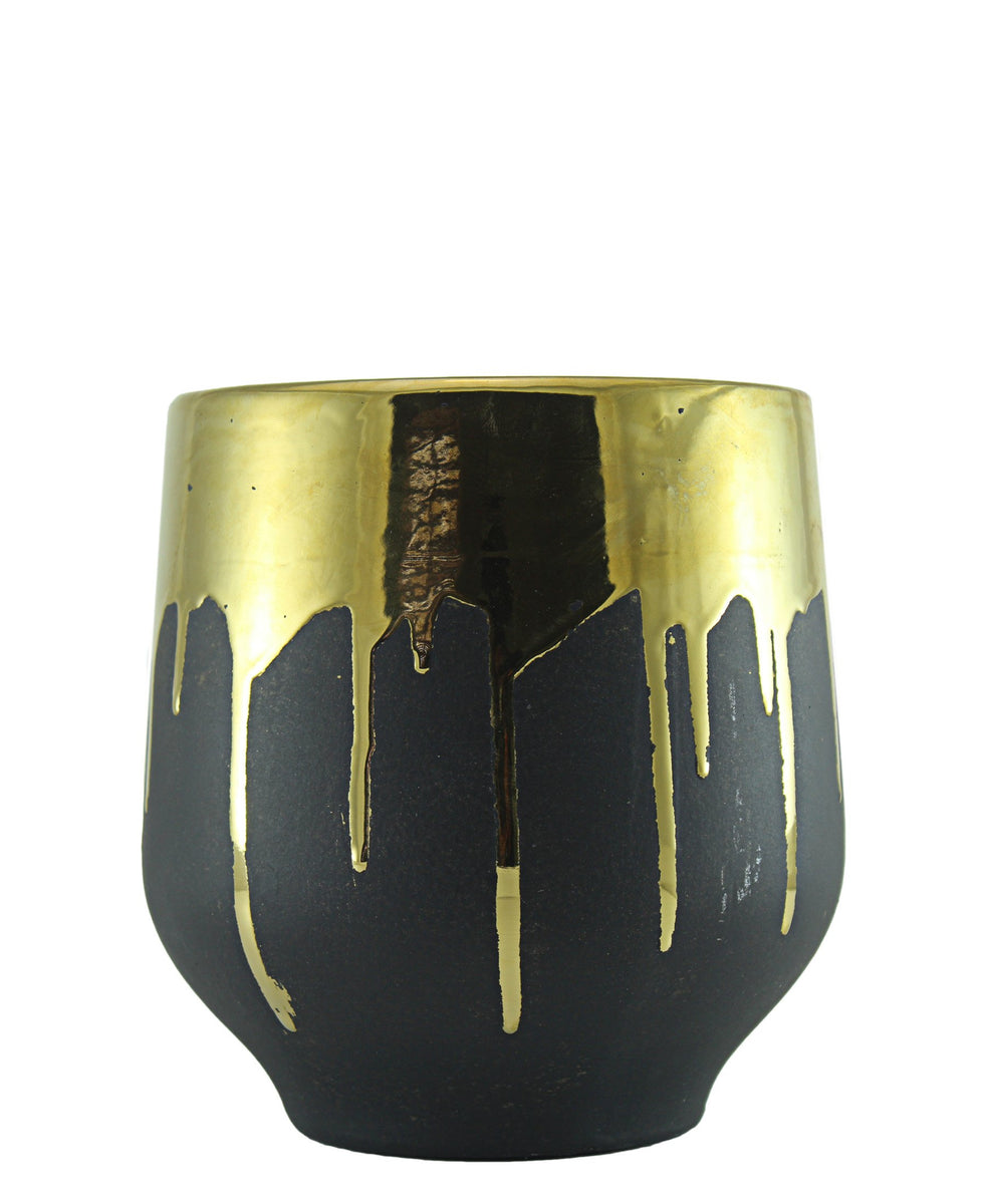Spaces & Places Gold Drip Short Vase - Black