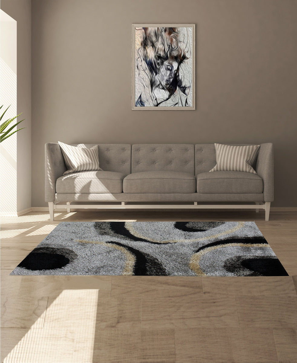 Emporium Shaggy Carpet - Black & Grey