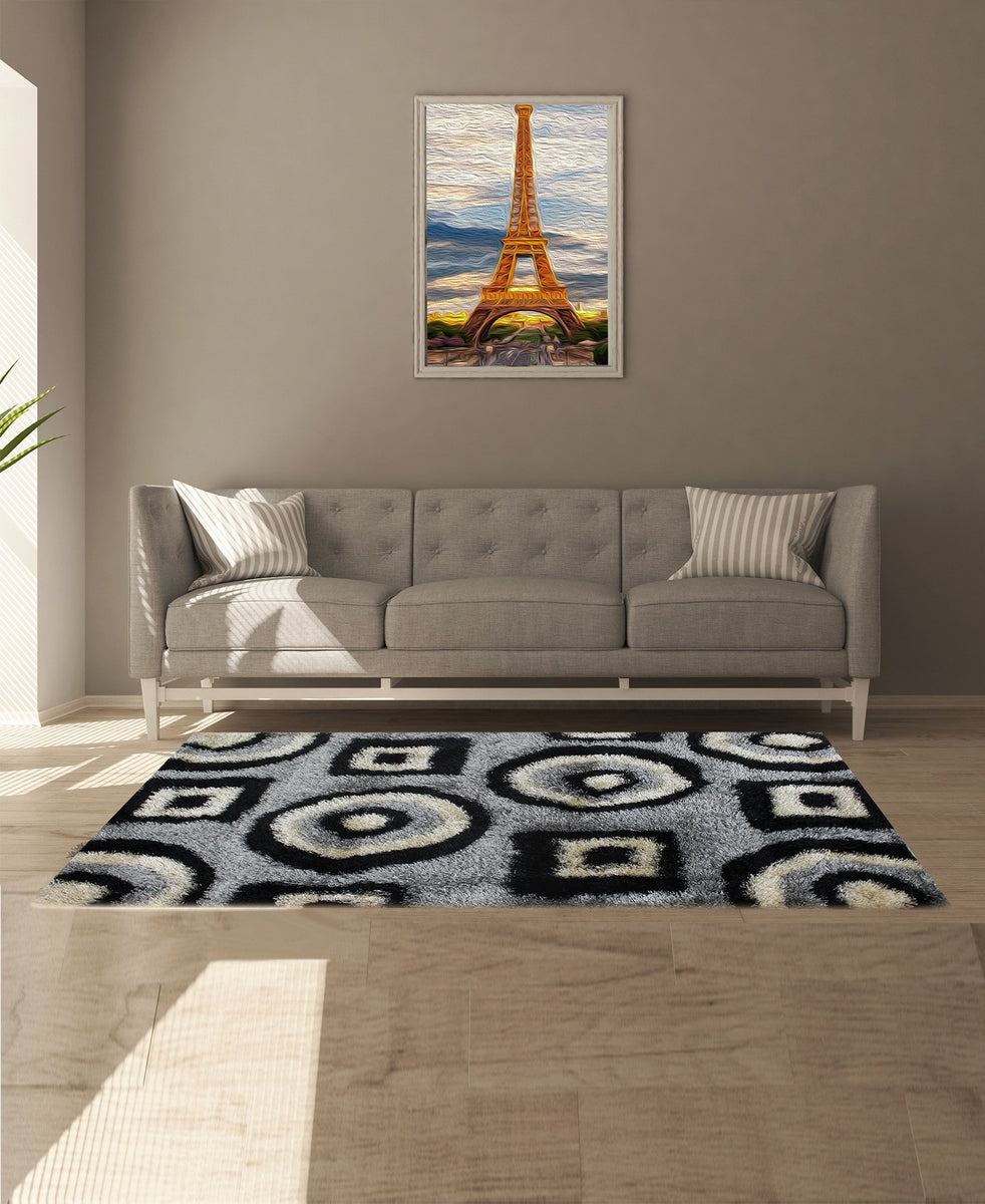 Emporium Shaggy Carpet - Black & Grey