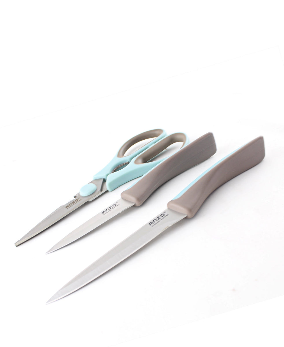 Kitchen Inspire 3 Piece Kitchen Scissors & Knife Set - Grey