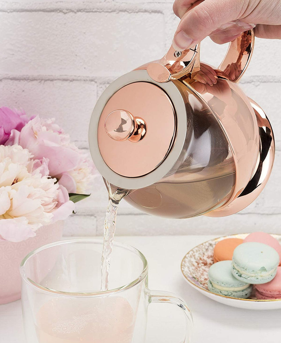 Aqua Pinky Teapot & Infuser - Rose Gold