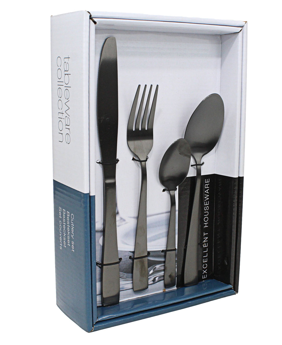 16 Piece Cutlery Set - Black