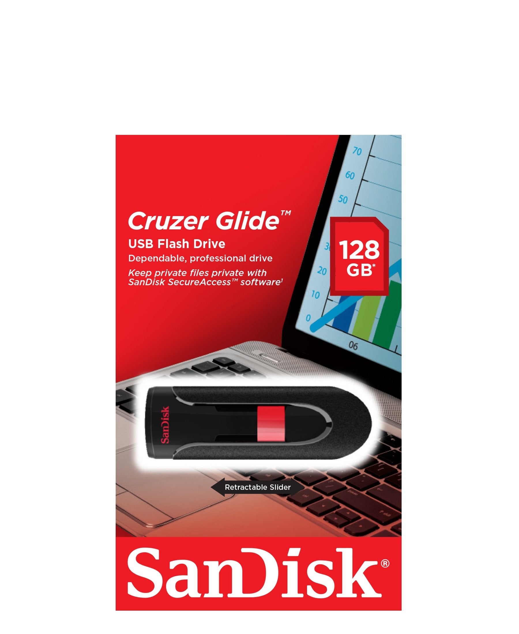 SanDisk 128GB Cruzer Glide Flash Drive - Red